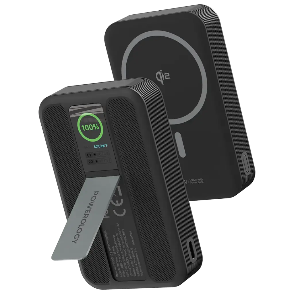 پاوربانک ده هزار با پایه و صفحه نمایش پاورولوژی