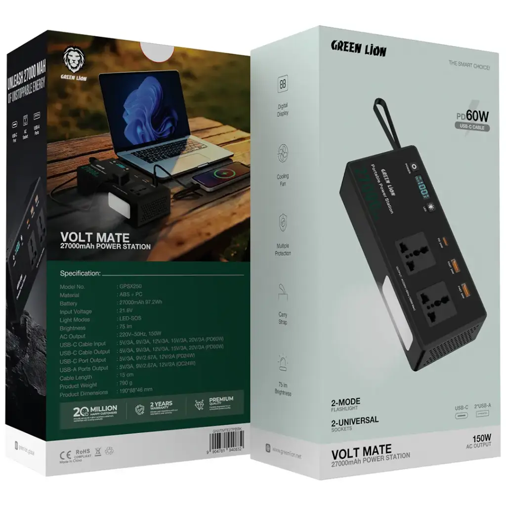 پاور استیشن گرین لاین مدل Volt Mate 27000 ظرفیت ۲۷۰۰۰ میلی آمپرGreen lion - تصویر 3