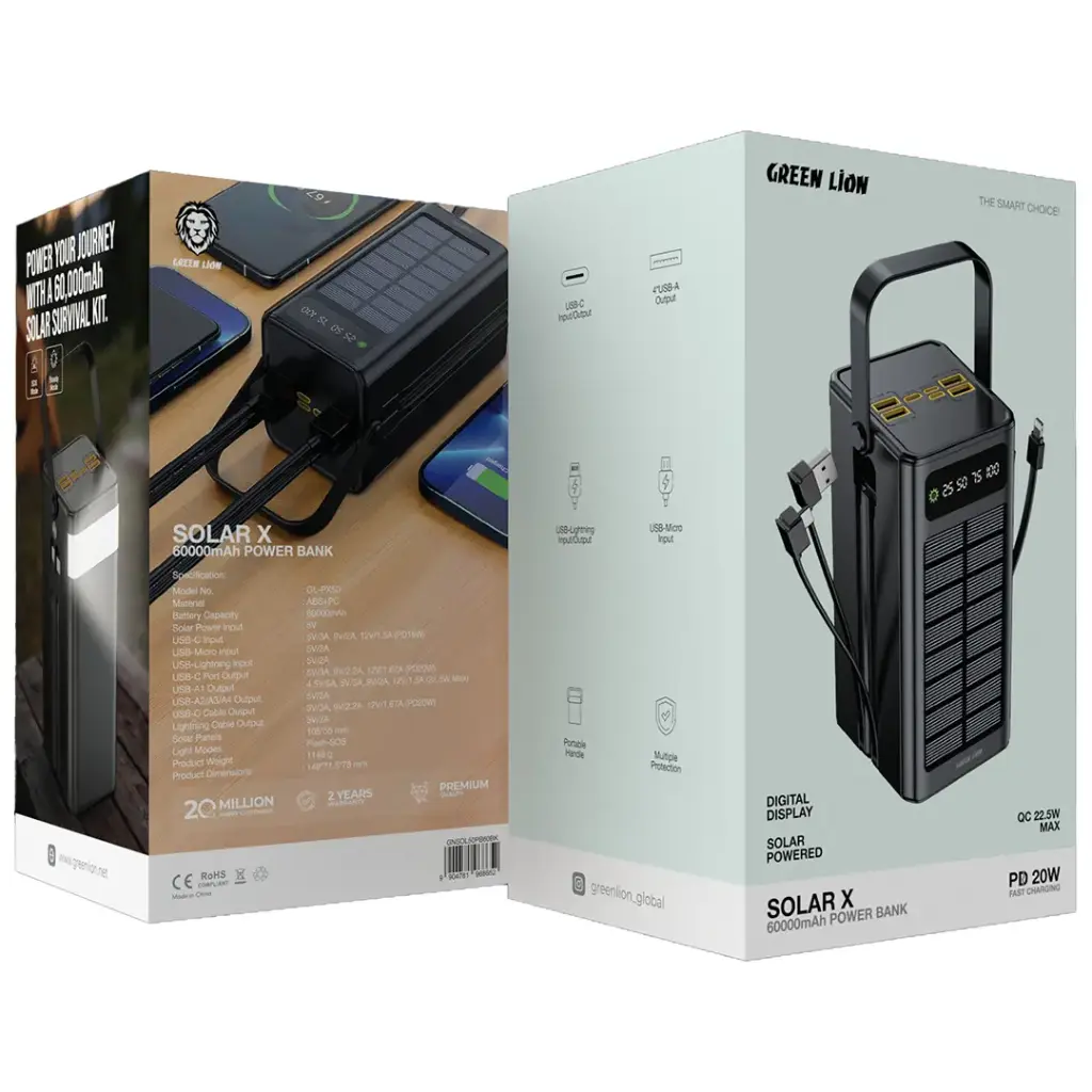 پاور بانک گرین لاین مدل Solar X ظرفیت 60000 میلی آمپر ساعتGreen lion - تصویر 3