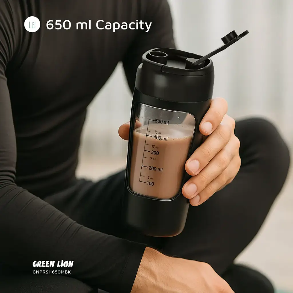 شیکر پروتئین گرین لاین مدل GNPRSH650MBK ظرفیت ۶۵۰ میلی لیترGreen lion
