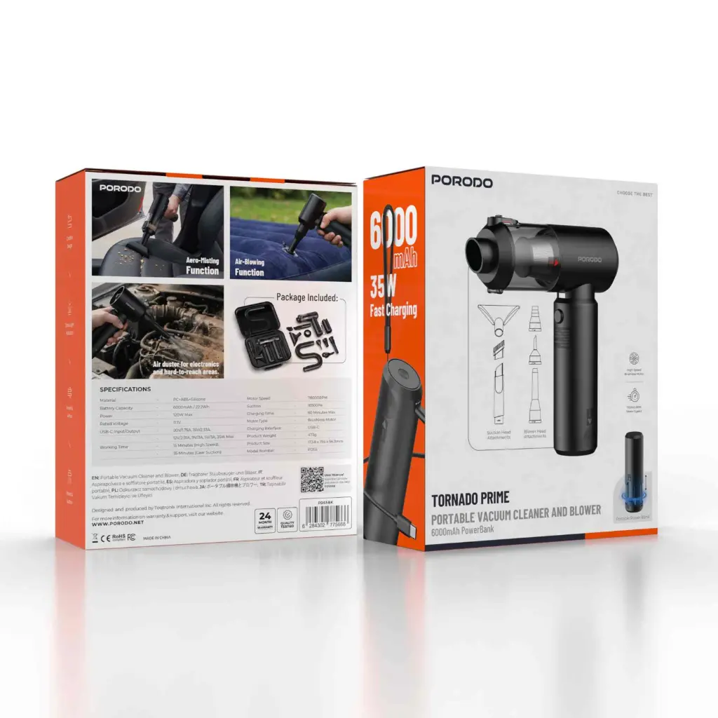 جارو شارژی و دمنده پرودو مدل Porodo Tornado Prime PDS5BK - تصویر 4
