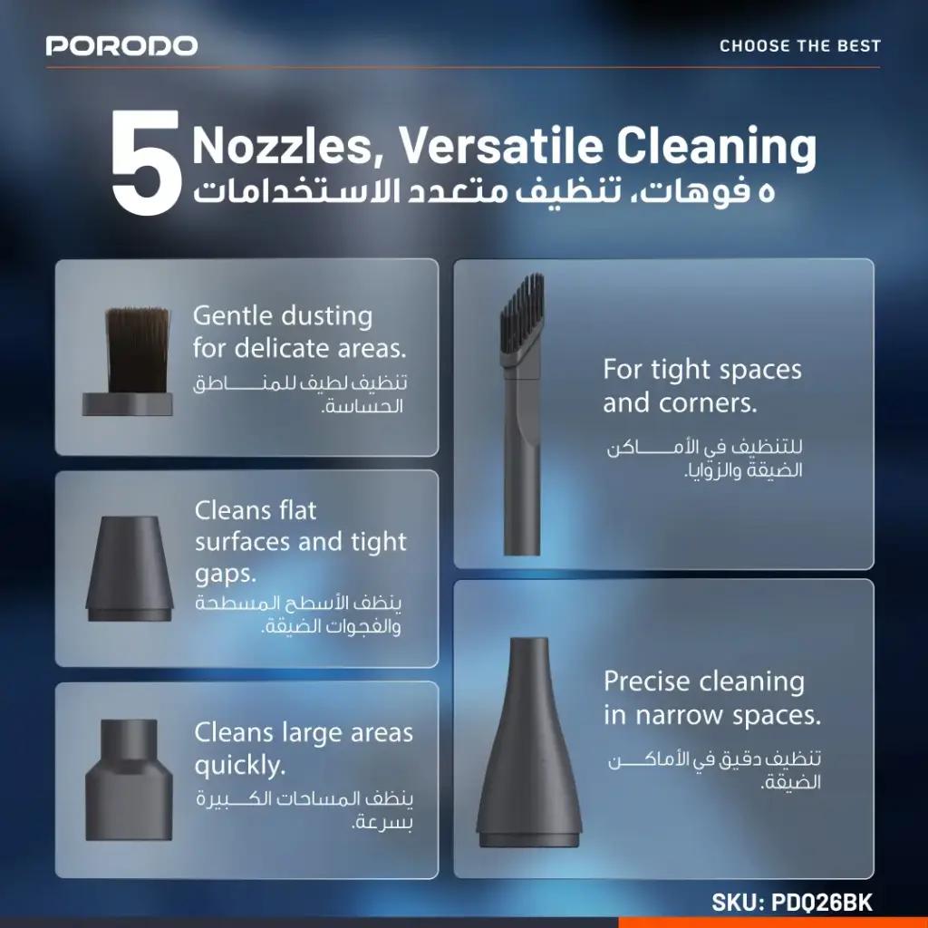 جارو شارژی و دمنده پرودو مدل Porodo Tornado Dual Car Vacuum Cleaner & Blower PDQ26BK - تصویر 5